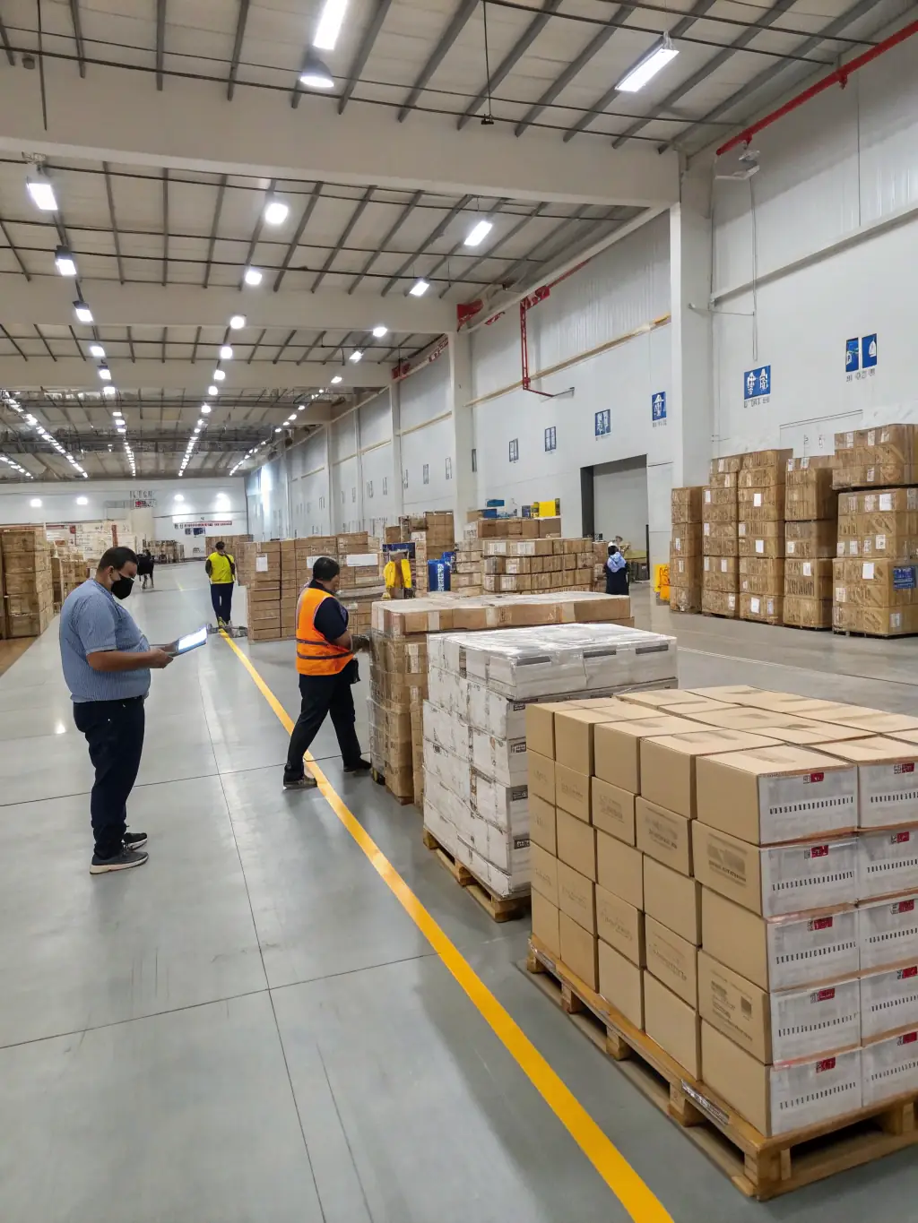 An image depicting VapeHaven's efficient shipping process, with packages being sorted and labeled in a modern warehouse setting, emphasizing the speed and reliability of their worldwide shipping service.
