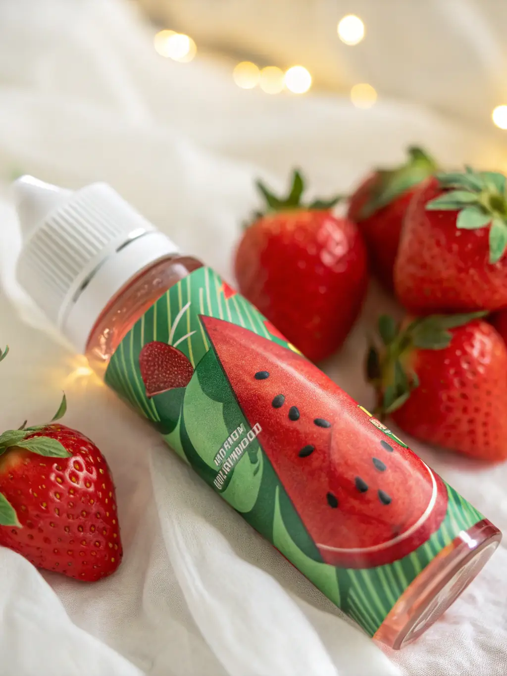 A close-up shot of various e-liquid bottles with different flavors and nicotine strengths, arranged to showcase the diversity and quality of VapeHaven's e-liquid selection.