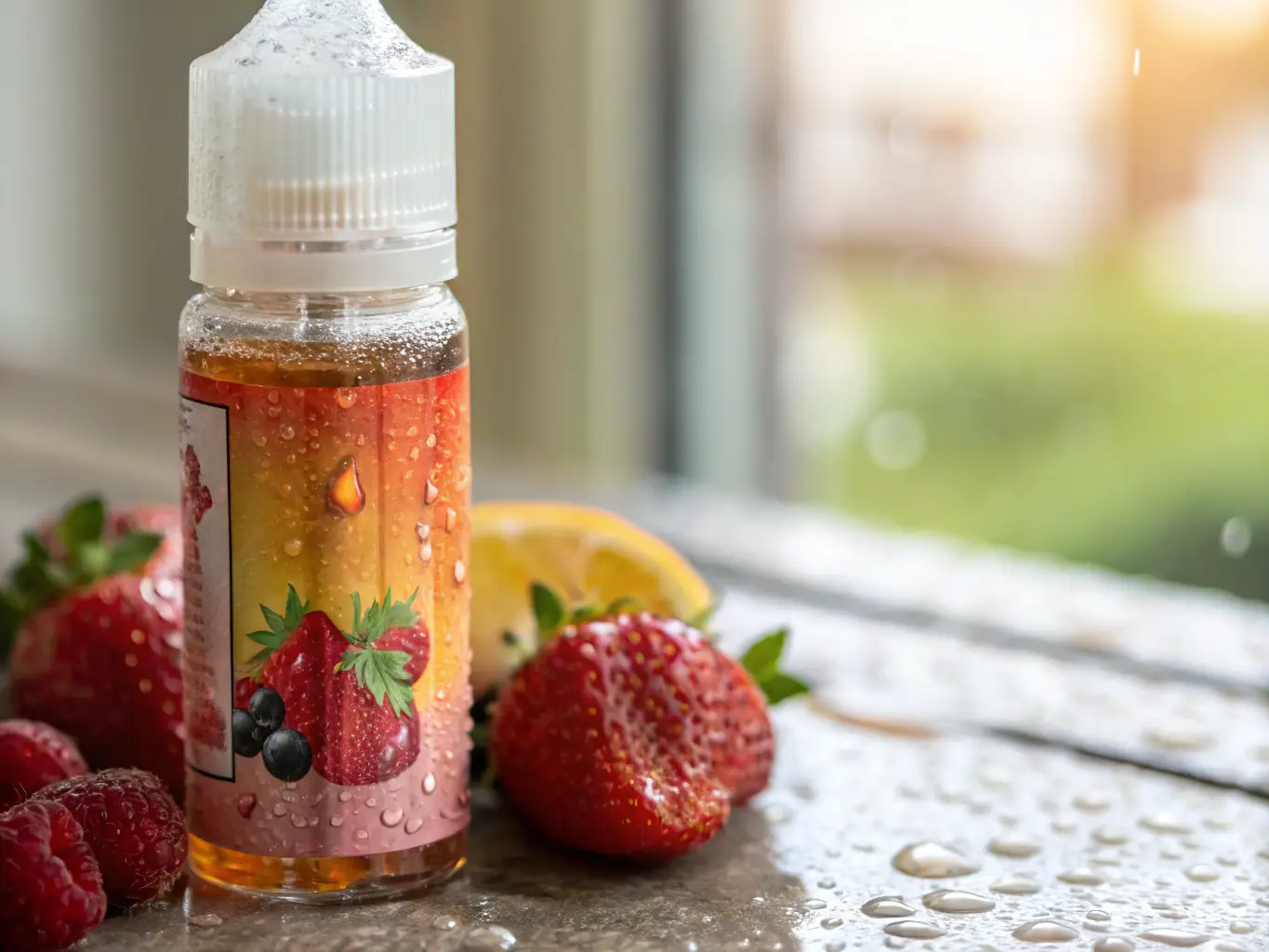 A colorful assortment of premium e-liquid bottles, showcasing a variety of flavors and nicotine strengths.